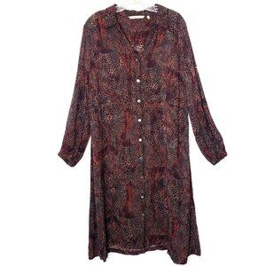 Soft Surroundings Sheer Leopard Animal Print Button Front Midi Shirt Dress Sz PL